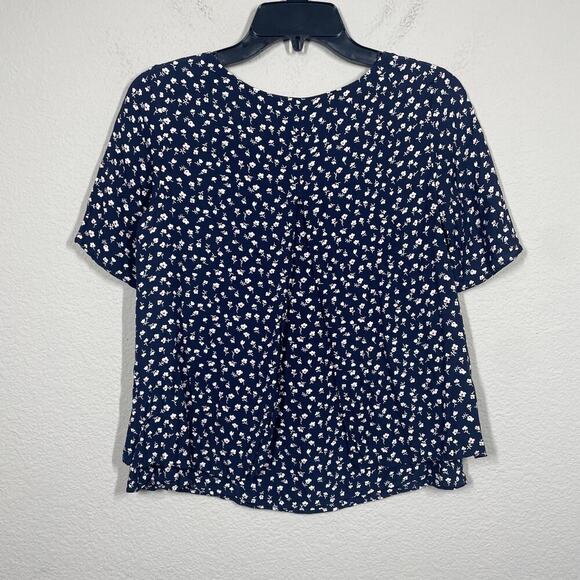 Boden Womens Size 4 Marisa Top Blouse Blue White Floral Crew Neck Short Sleeves - Picture 4 of 9
